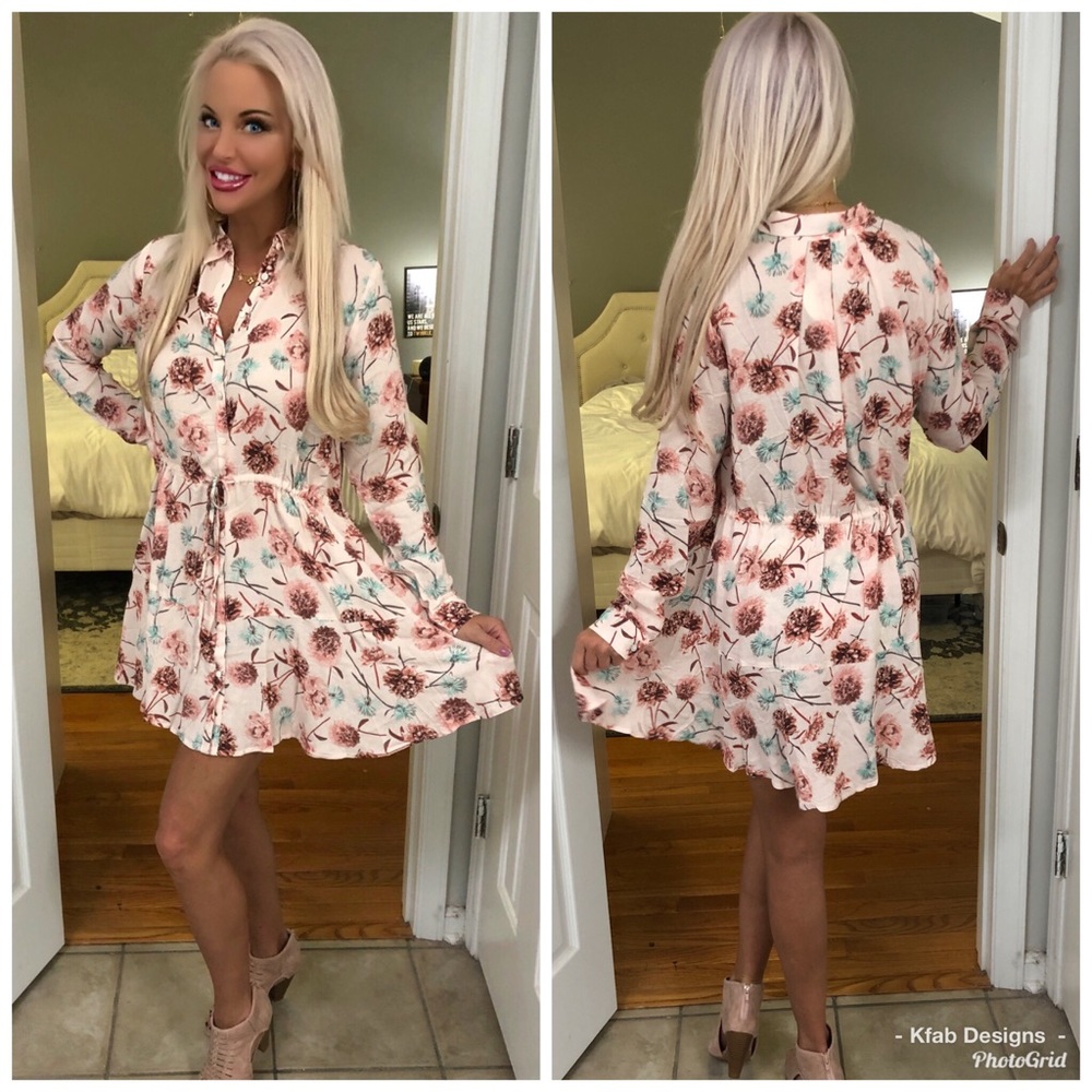 🌸LAST 1! Stunning Blush Floral Tie Waist Dress! - Picture 2 of 6